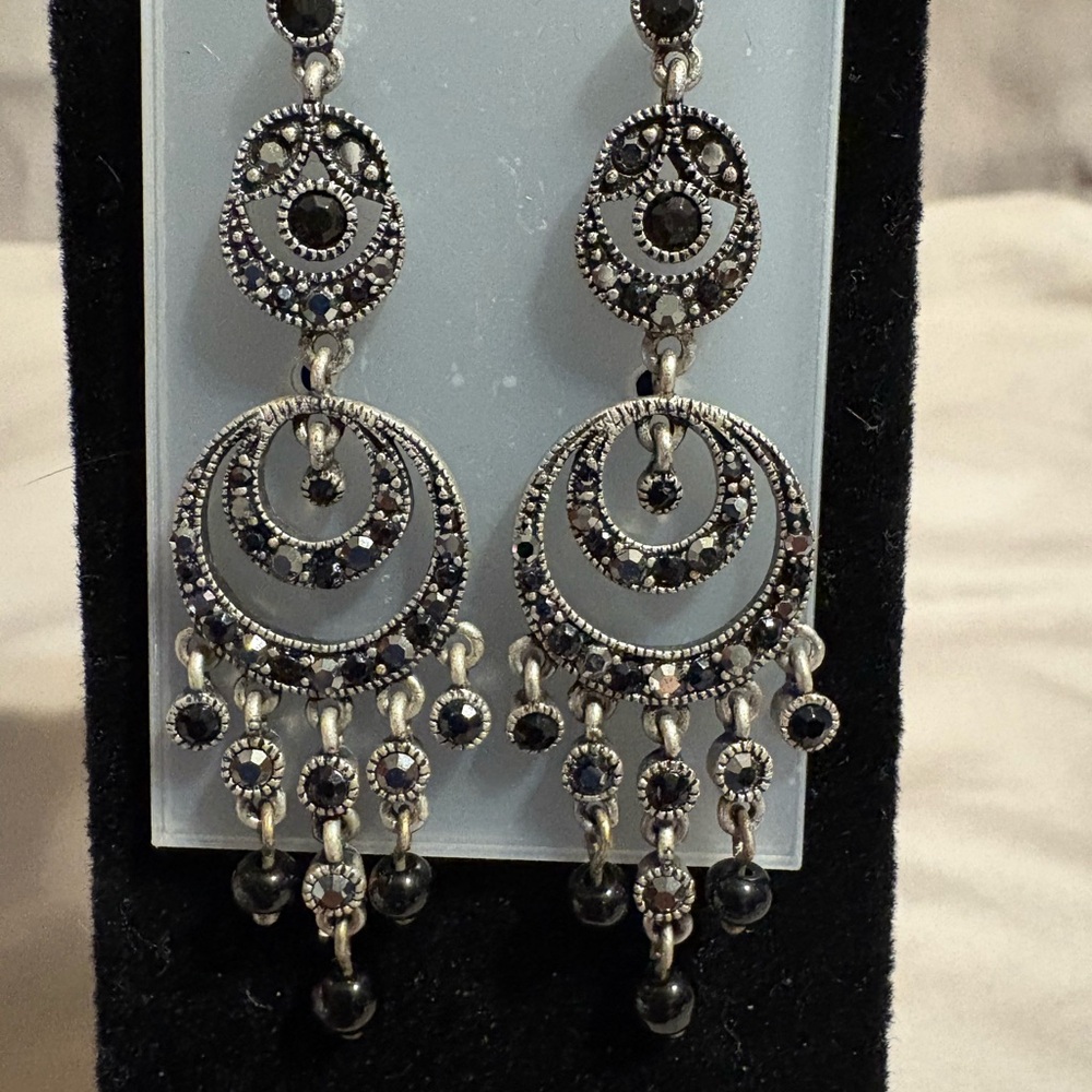 Elegant Black and Silver Chandelier Earrings